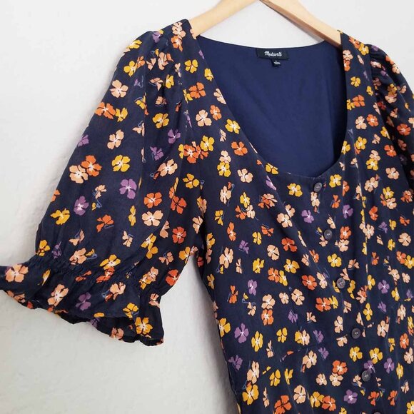 Madewell Smock-Sleeve Button-Front Mini Dress Happy Hibiscus Size 2 Floral $128 - Picture 7 of 16